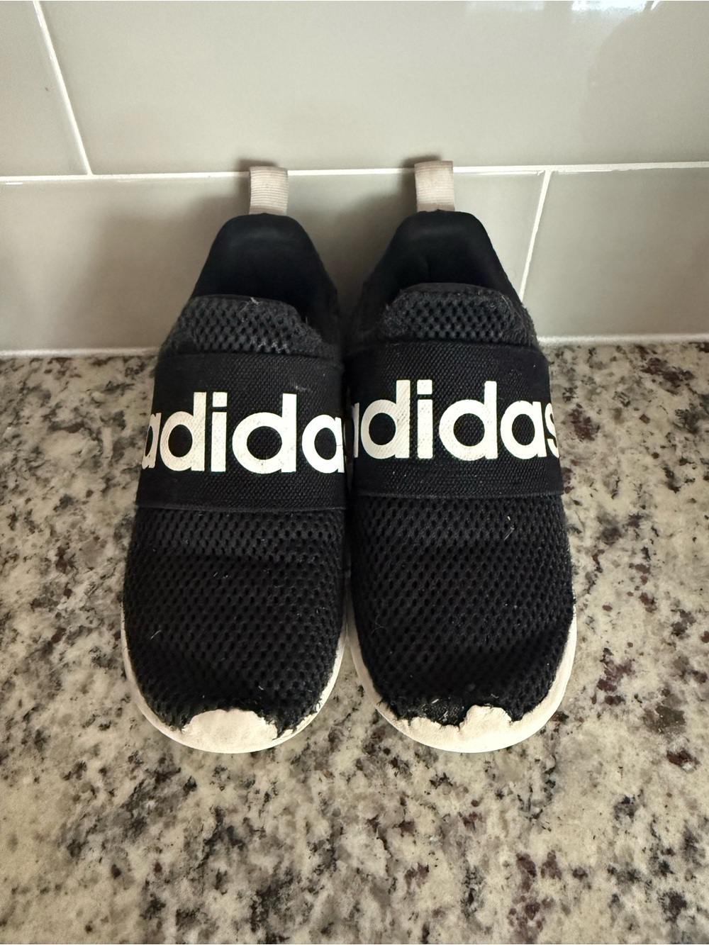 adidas Kids Black Slip-On Sneakers with White Logo
